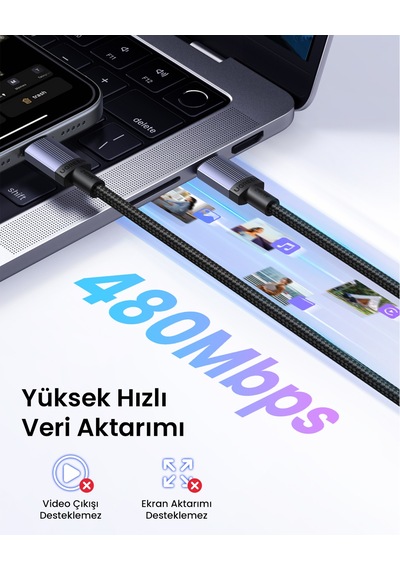Ugreen Usb-c 240w Pd Hızlı Şarj Kablosu, 2 Metre, Siyah, 65908