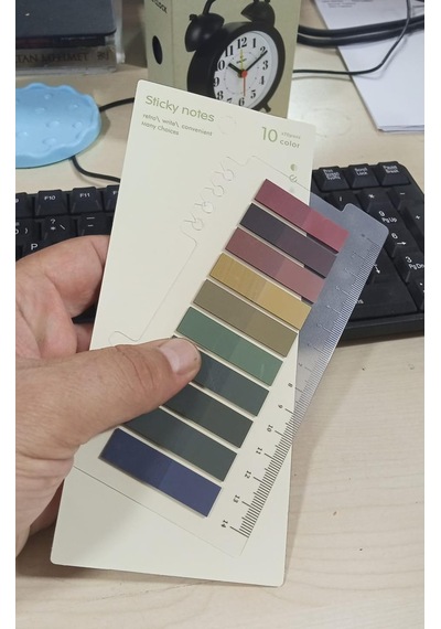 10 Renkli Cetvelli Şeffaf İndeks Sticker Retro Koyu Pastel Kitap İşaretleyici Yapışkanlı Not 200 Yaprak Çok Renkli