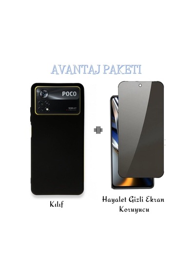 Xiaomi Poco X4 Pro 5g Esnek Dayanıklı Silikon Kılıf Ve Hayalet Gizli Ekran Koruyucu Siyah