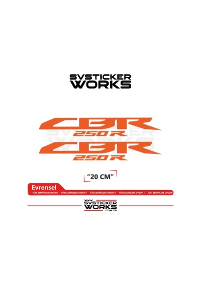 Honda Cbr 250r Sticker Uyumlu Yazı Yüksek Kalite Özel Kesim Folyo 2'li Set Turuncu
