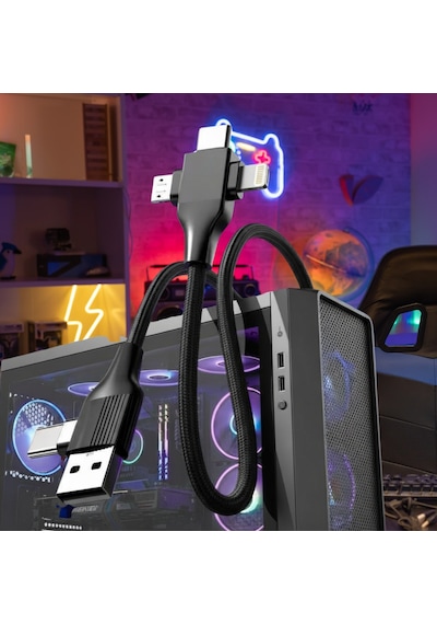 6026 Usb Type c Lightning Micro 5 İn 1 Çoklu Apple Uyumlu iPhone Samsung İçin Hızlı Şarj Kablosu 1m