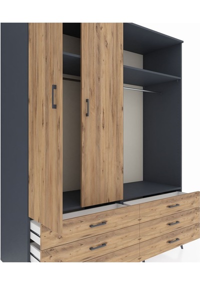 Kronos Gardrop 4 Raflı 6 Çekmeceli 2 Askılı 176x59x221 Antrasit-çam Çam Kronos Gardrop 4 Raflı 6 Çekmeceli 2 Askılı 176x59x221 Antrasit-çam Çam