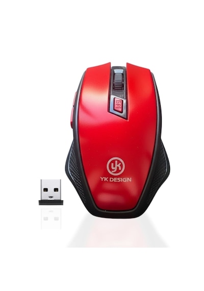Kırmızı Renkli Baş Parmak Destekli Ergonomik Sessiz Kablosuz Mouse Usb Alıcılı, Ofis Ve Oyun İçin Konforlu Standart
