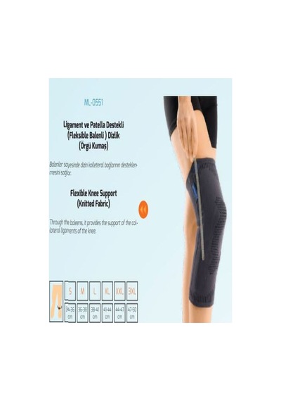 Ligament Ve Patella Destekli Fleksible Balenli Dizlik Örgü Kumaş Gri