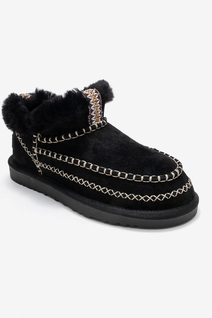 Luvishoes Luvi Shoes Darel Siyah Süet Hakiki Deri Dikişli Kürklü Kadın Kısa Bot Siyah Süet