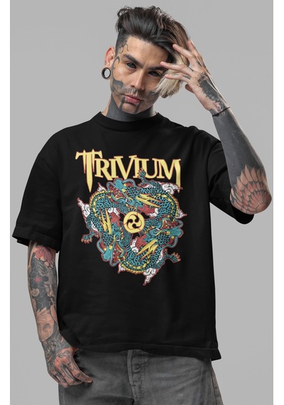 Sevbano Trivium Rock Metal Müzik Grubu Ön Baskılı Unisex Oversize Tişört Siyah