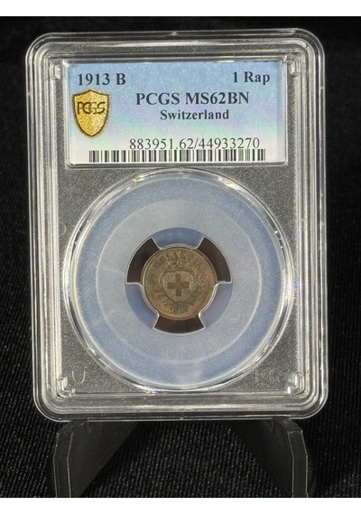 1913 İsviçre 1 Rap Pcgs Ms62bn Sertifikalı Nfc Çipli Özel Koleksiyon Parası