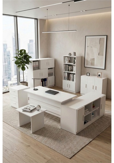 Yurudesign Vario Abcdefg2 Ofis Büro Masa Takımı Çalışma Masası 4 Kitaplık Dolap Keson Sehpa Beyaz Makam Takımı Yurudesign Vario Abcdefg2 Ofis Büro Masa Takımı Çalışma Masası 4 Kitaplık Dolap Keson Sehpa Beyaz Makam Takımı