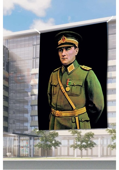 Zc Bayrak Atatürk Üniformalı Portre Raşel Dijital Baskı Bayrak 150x225 Cm Diğer