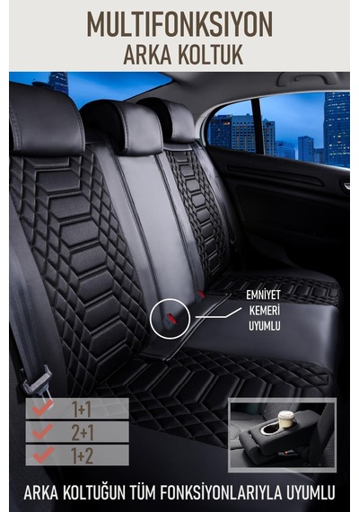 Volkswagen Polo Basicline Uyumlu Lüx Deri Oto Koltuk Kılıfı Ön Arka Takım Crystal Tam Siyah