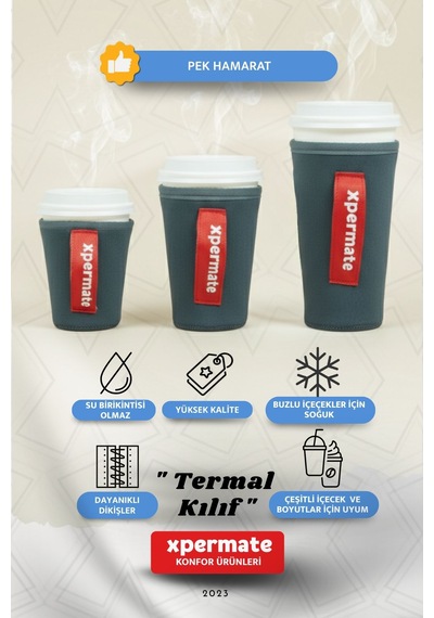 Xpermate Termal İçecek Kılıfı Sıcak & Soğuk Tutan Kahve Termal Kılıf 0,24l Gri