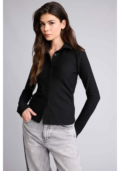 Defacto Coool Fitted Bürümcük Uzun Kollu Gömlek F9284ax25aubk81 Siyah