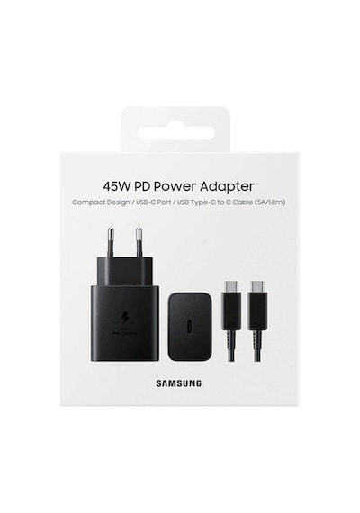 Samsung Uyumlu 45W Type-C Süper Hızlı Şarj Cihazı Siyah