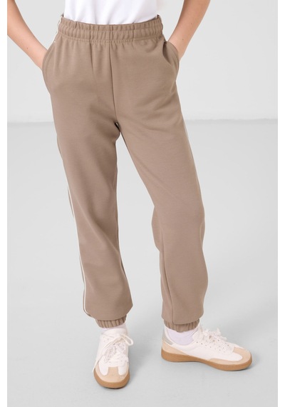 Tommylife Ekru-koyu Bej O Yaka Baskılı Lastik Paçalı Standart Fit Kız Çocuk Eşofman Takım - 75186 Ekru/koyu Bej Ekru - Koyu Bej