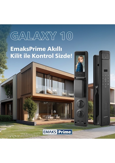 Emaks Prime Akıllı Kilit GALAXY10 Ultra, Yüz tanıma, Parmak İzi, Şifre, Kart, Uygulama, İç Ekran -