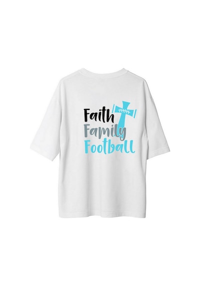 Paybuy Erkek Oversize Tişört İman Aile Futbol Grafik Baskılı %100 Pamuk Beyaz