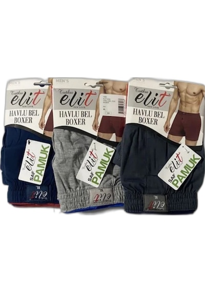 3'Lü Tutku Elit 1101 Havlu Bel Düğmeli Erkek Boxer Karışık Renk