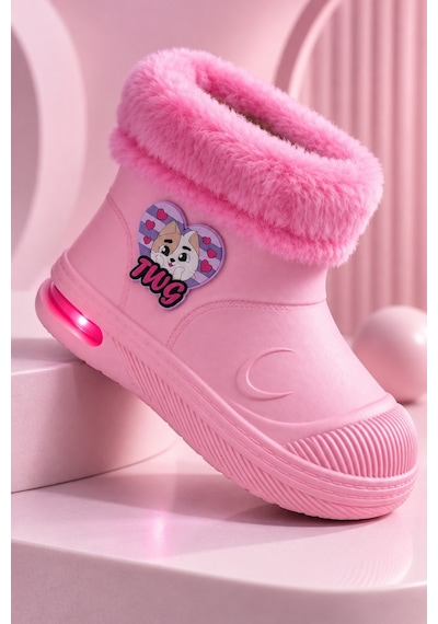 Muggo Muppy Işıklı Kürk Detaylı Unisex Çocuk Günlük Yağmur Ve Kar Botu Pudra