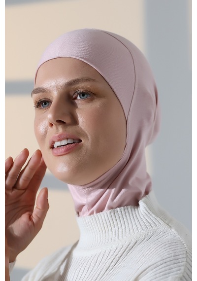 Pratik Boyunluklu Geçmeli Büyük Tesettür Bone - Pembe Pembe