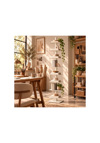 Axis 8 Raflı Metal Kitaplık Modern Tasarım Dikey Dekoratif Kitaplık Krem - 935176049 Krem