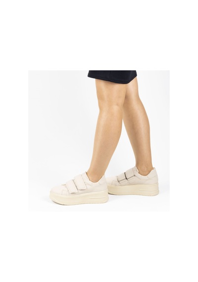 Kadın Kalın Tabanlı Cırtlı Günlük Spor Ayakkabı Sneakers Bej