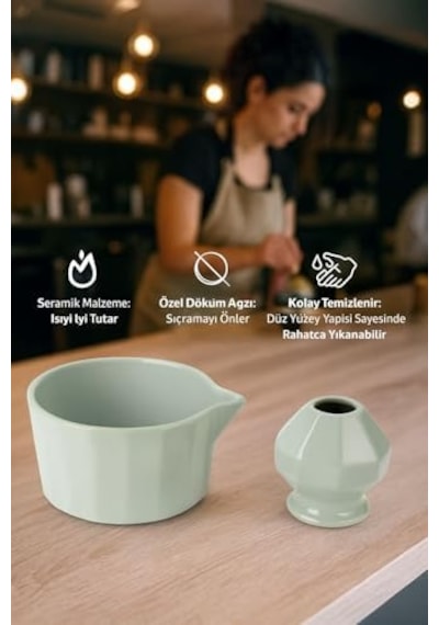 Seramik Chawan Matcha Çayı Köpürtme Kasesi Ve Whisk Matcha Tutucu Mt247