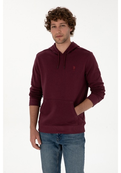 U.S. Polo Assn. Erkek Regular Fit Kapüşonlu Koyu Bordo Basic Sweatshirt 50313720-VR177