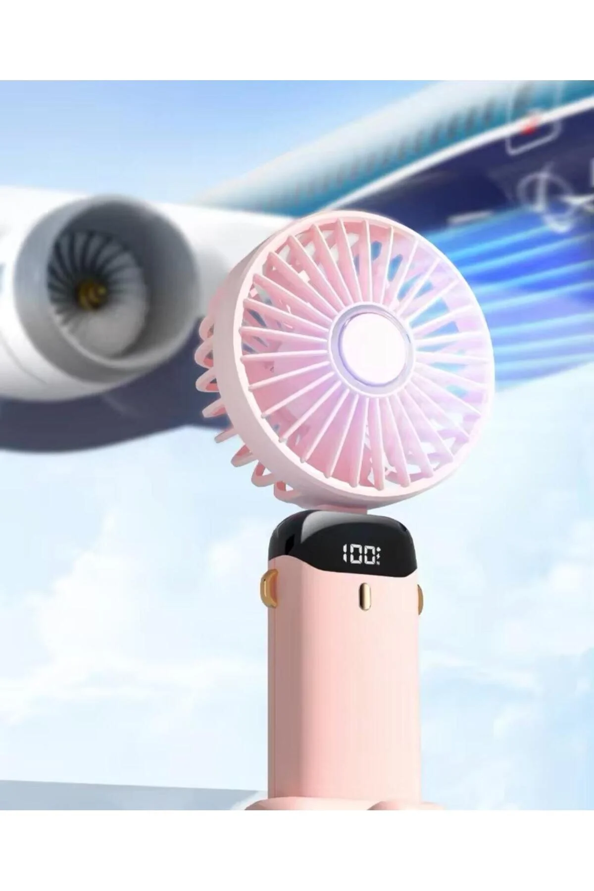 Mini Klima 5 Kademeli Şarjlı Taşınabilir Dijital Led Göstergeli El Fanı Vantilatör Pembe