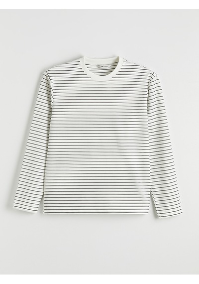 Lcw Vision Ekru Bisiklet Yaka Çizgili Erkek Sweatshirt