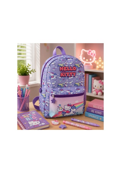 Hello Kitty Mor Anaokulu Çantası Çift Bölmeli Çok  Renkli