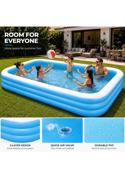 Jumbo Büyük Boy Şişme Havuz, 3.05 Metre Geniş Aile Havuzu, 3 Katmanlı Dayanıklı Pvc Uv Güneşe Dayanıklı, Çi Diğer