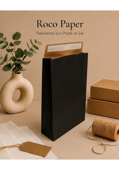 Yapışkan Bantlı Kraft Kese Kağıdı, Siyah Renk, 30x40x10 Cm - 24'lü Paket, Hediye Ve Kargo Zarfı
