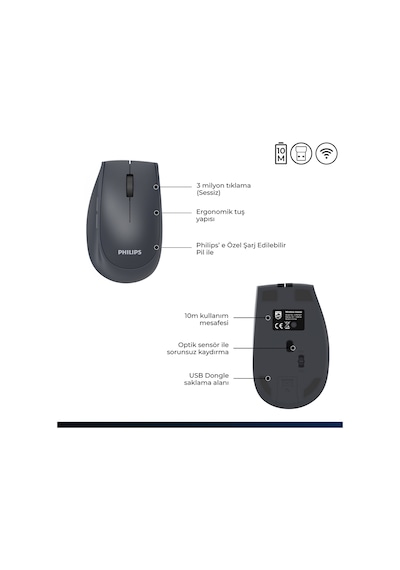 Philips SPK7627 Kablosuz Bluetooth Dual Mod 1600DPI 5 Tuşlu Sessiz Optik Mouse