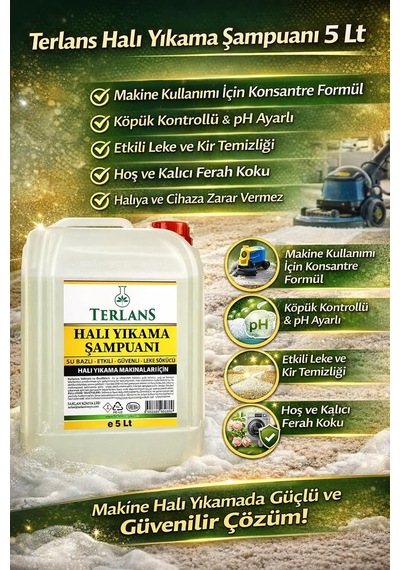 Terlans Parfümlü Halı Yıkama Şampuanı, 5 Lt Makine İçin Köpük Ve Ph Ayarlı Konsantre Şampuan