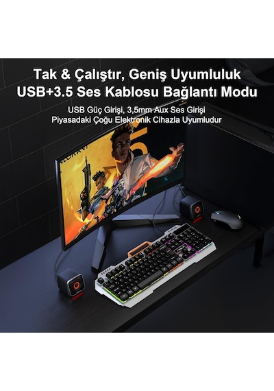 A200 Rgb Işıklı Masaüstü Gaming 3.5mm Jack Bilgisayar Pc Hoparlörü