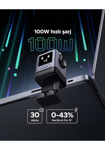 Ugreen Nexode Uno 100w Robot Gan Hızlı Şarj Cihazı 3xusb-c, 1xusb-a, Gri, 45515b