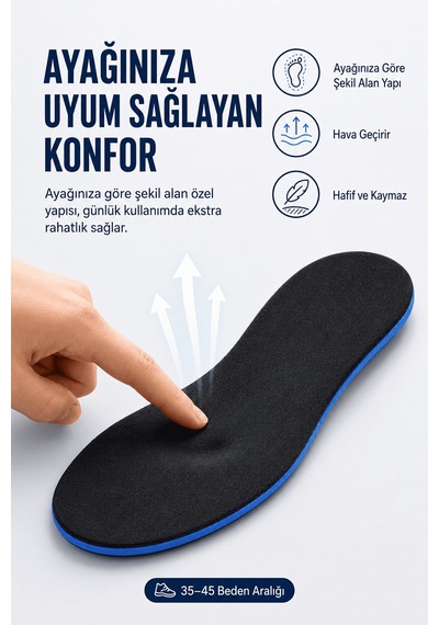 Joy Ayakkabı Jy001 Memory Foam Hafızalı Darbe Emici Ortopedik Ayakkabı Tabanlığı Siyah 36 Numara Mh-mooıenjy-575763-siyah36