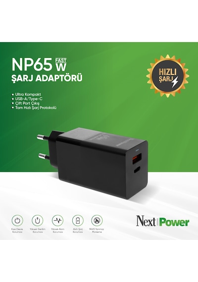 NextPower NP65W Hızlı Şarj Adaptörü NextPower NP65W Hızlı Şarj Adaptörü
