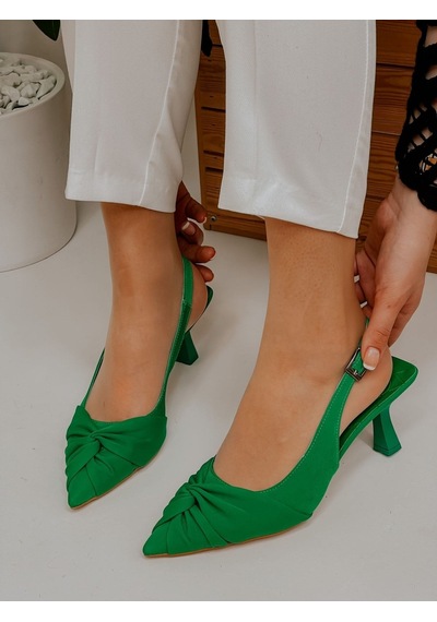 Ervanın Butiği Yeşil Saten Bow Fiyonk Detay Kadın Stiletto-3674