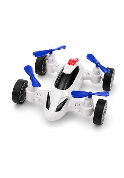 Mini Drone Tasarımlı Oyuncak Araba 10x10 Cm, 4 Pervaneli Eğlenceli Araç 3+ Yaş Beyaz