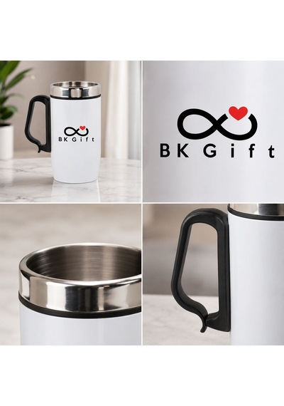 Logonuza Özel 5 Adet 5304 Çelik Kupa 240 Ml Kilitli Kapaklı Kurumsal Termos Mug Beyaz