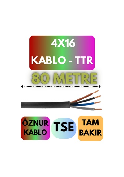 Öznur 4x16 Ttr Kablo Metre Seçenekli Siyah - 80 Metre