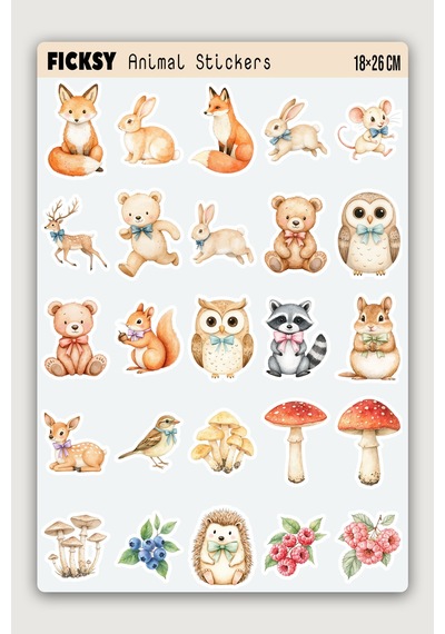 Sevimli Orman Hayvanları Sticker Seti - 50 Adet Etiket Çıkartma Diğer