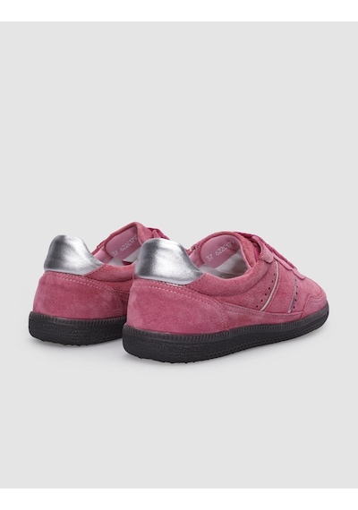 %100 Hakiki Deri Pembe Süet Bağcıklı Kadın Sneaker Pembe