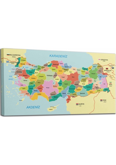 Doğaltercih Türkiye Haritası Kanvas Tablo Sınır Komşulu Eğitici ve Öğretici Dekoratif Tablo 3096