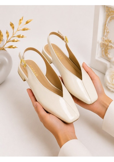 Dabab Shoes Lıvora Kadın Krem Kare Burun Tokalı Düz Taban Slingback Casual Babet Ayakkabı