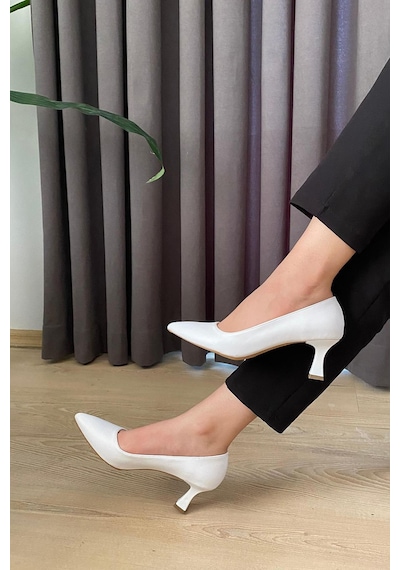 Preshley Kadın Sity Beyaz 6 Cm İnce Topuklu Stiletto Beyaz