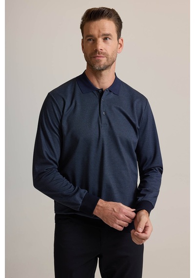 Ysf Erkek Lacivert Polo Yaka Pamuklu Sweatshirt