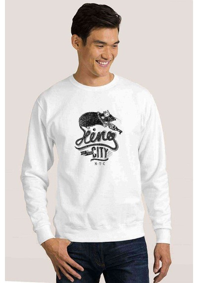 Seing Of The City Baskılı Beyaz Erkek Örme Sweatshirt