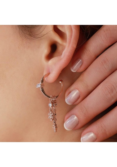 Kral Tacı Figürlü Rose Gold Kaplama Gümüş Charm Küpe Gümüş